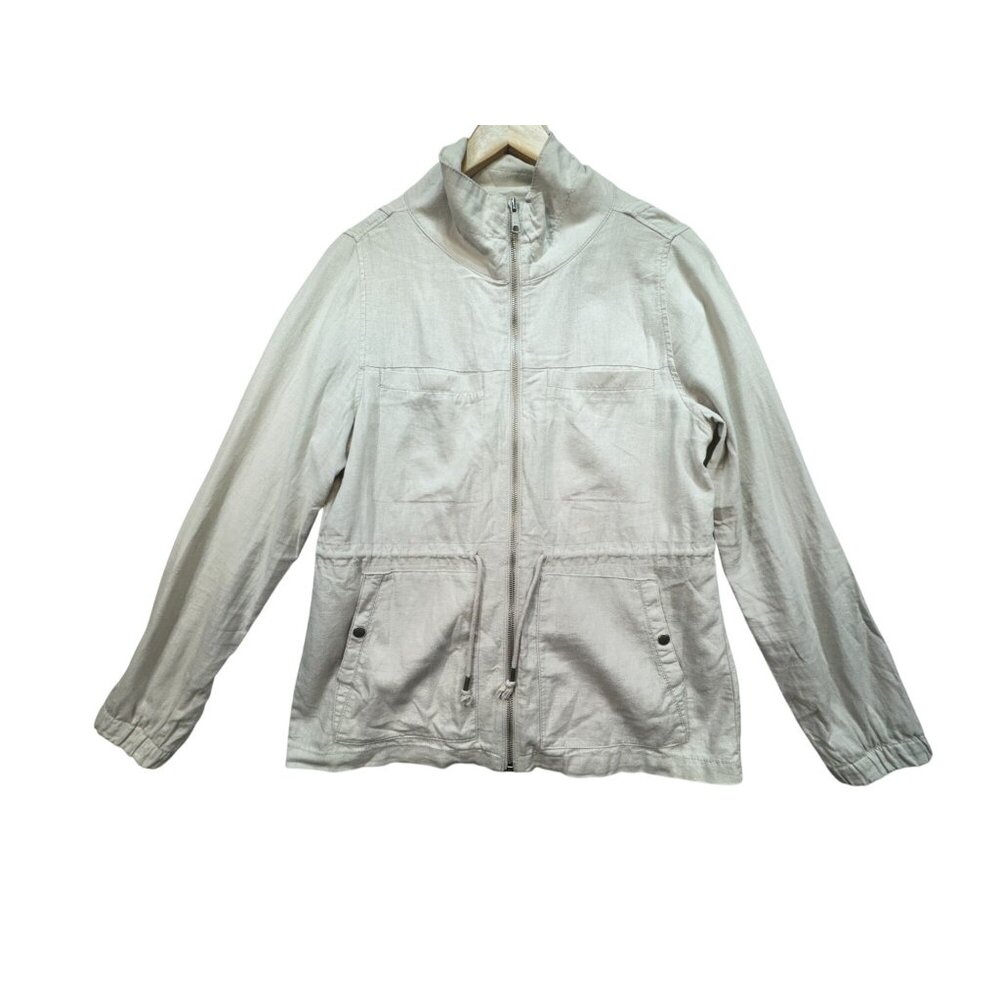 Old Navy Utility Jacket Womens Size M Beige Cinched Waist Full Zip High Neck